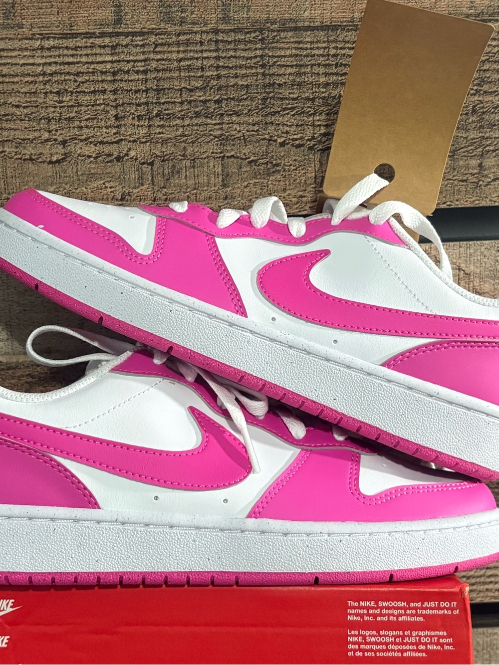 Nike White and Hot Pink Low-Top Sneakers 6youth, 7.5 women’s court boroughs